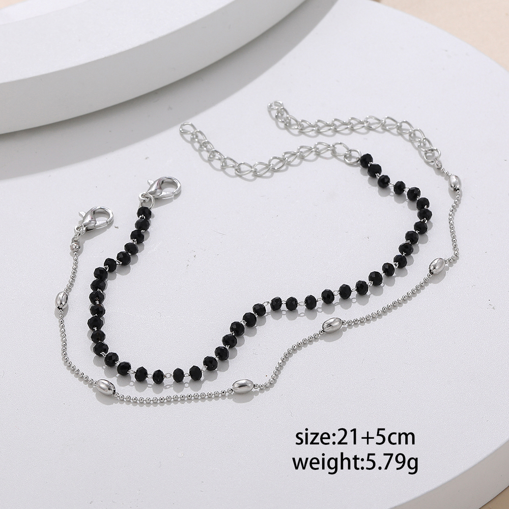 Fashion Simple Black Crystal Beaded Double-layer Chain Stainless Steel Bracelet display picture 2