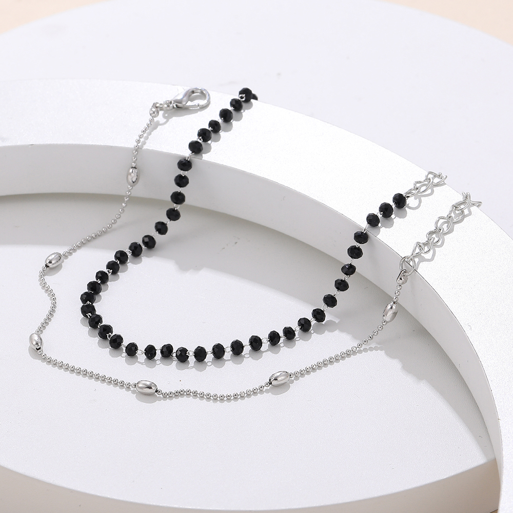 Fashion Simple Black Crystal Beaded Double-layer Chain Stainless Steel Bracelet display picture 3