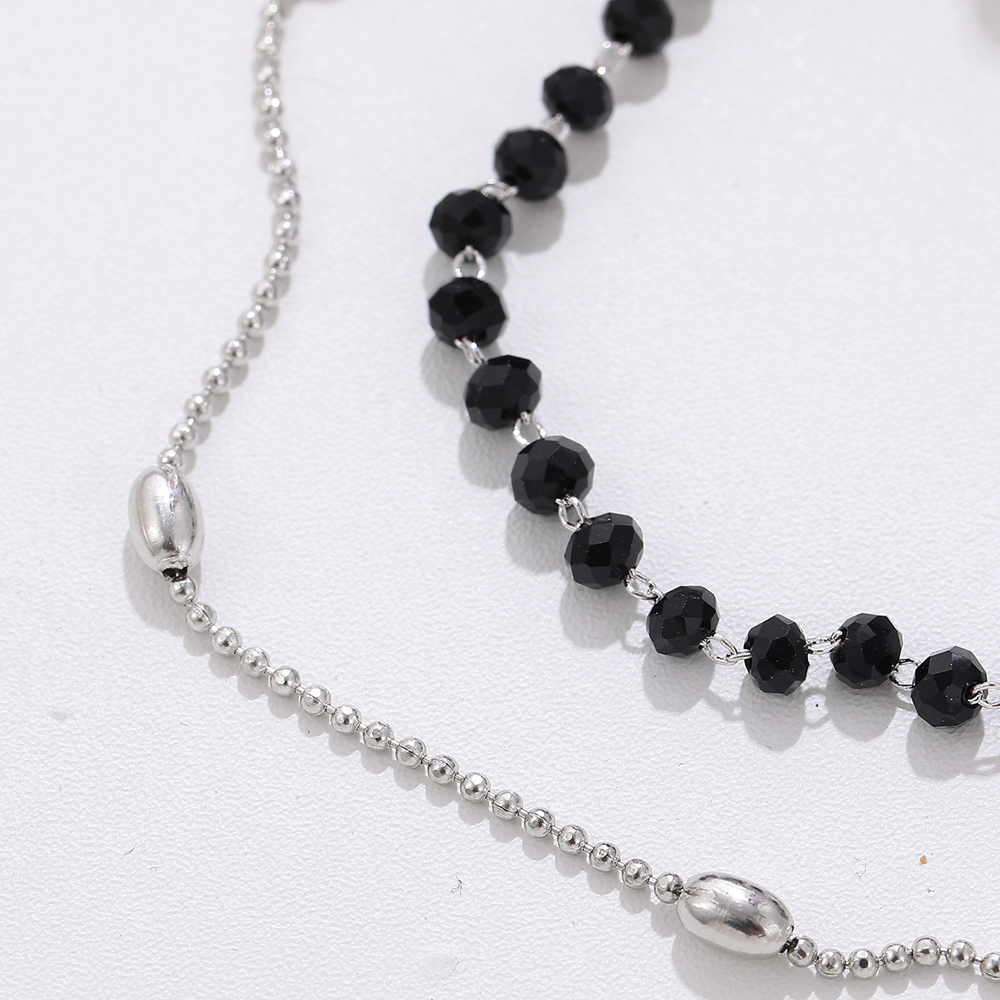 Fashion Simple Black Crystal Beaded Double-layer Chain Stainless Steel Bracelet display picture 4