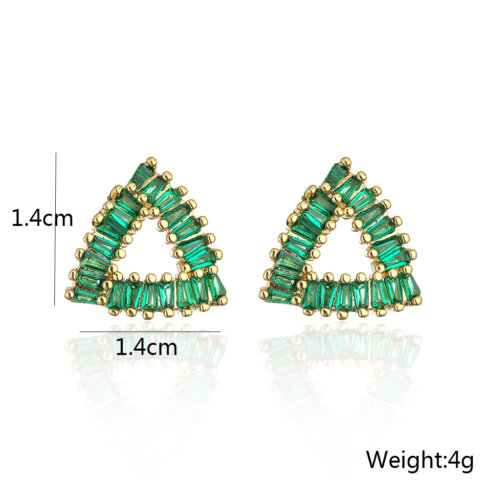 New Style Copper Plating 18k Gold Micro Inlaid Zircon Emerald Geometric Stud Earrings display picture 1