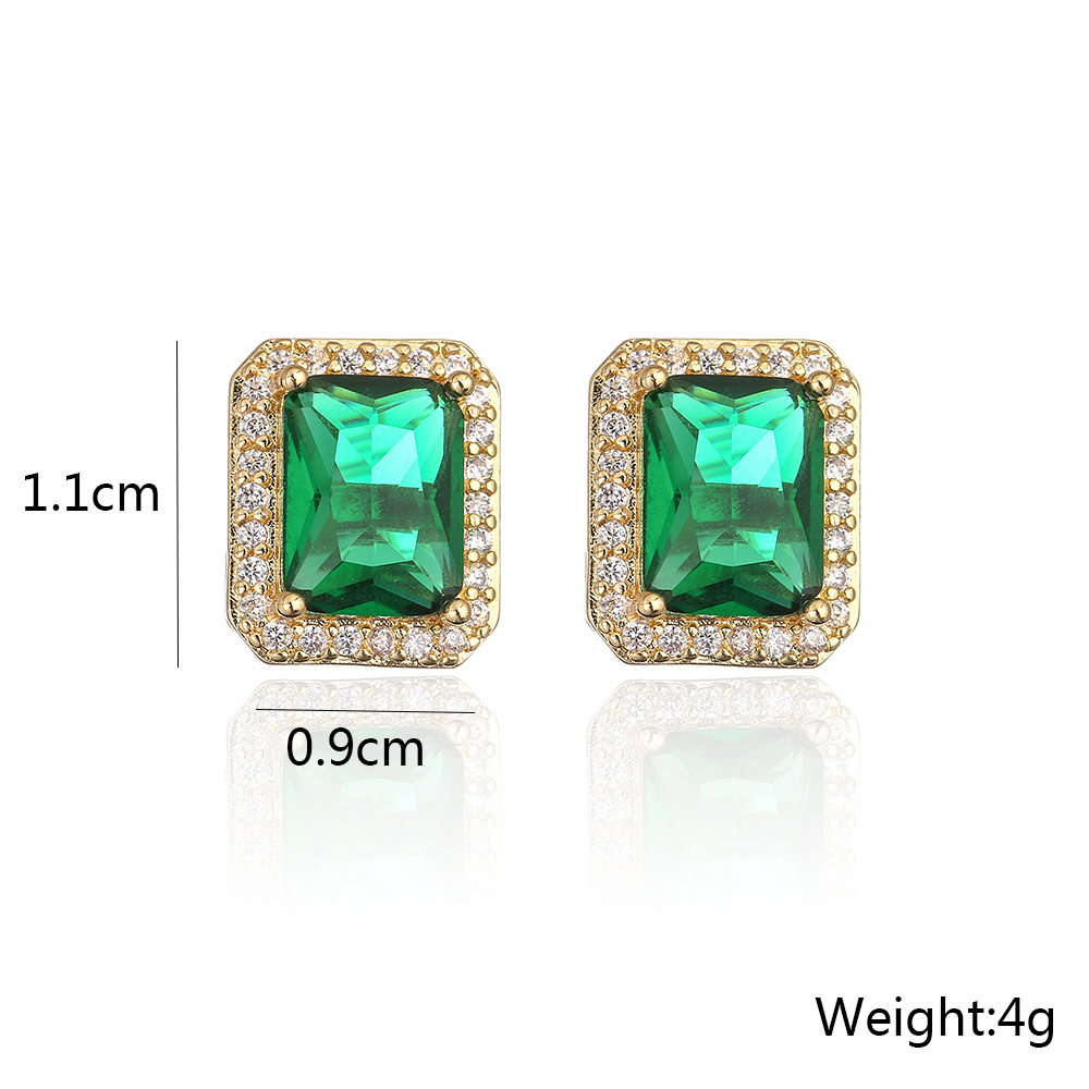 New Style Copper Plating 18k Gold Micro Inlaid Zircon Emerald Geometric Stud Earrings display picture 3
