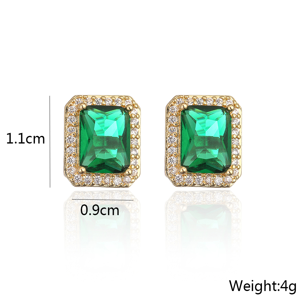 Nuevo Estilo Cobre Chapado 18k Oro Micro Incrustaciones Zirconia Esmeralda Geométrica Pendientes display picture 3