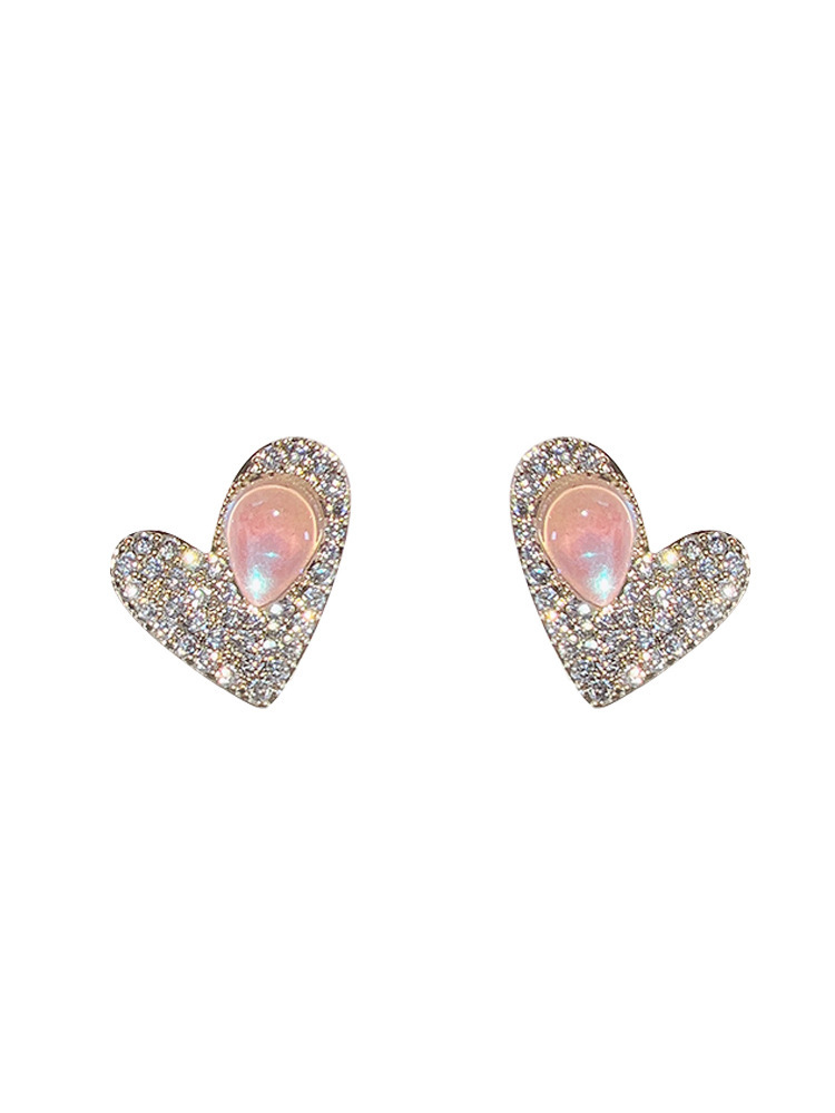Fashion Sweet Fully Jeweled Curved Heart-shaped Ear Stud Earrings display picture 3
