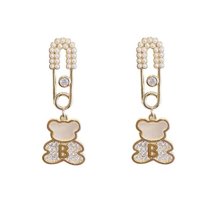 New Fashion Simple Pin Bear Pearl Inlaid Zircon Alloy Earrings display picture 4