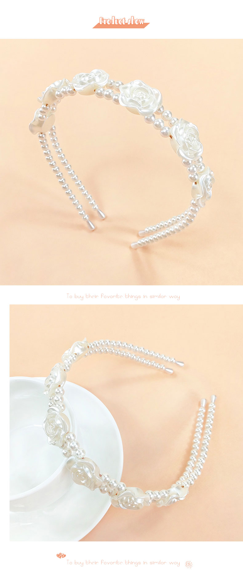 Simple Retro Style Pearl Beaded Rose Double Row Headband display picture 4