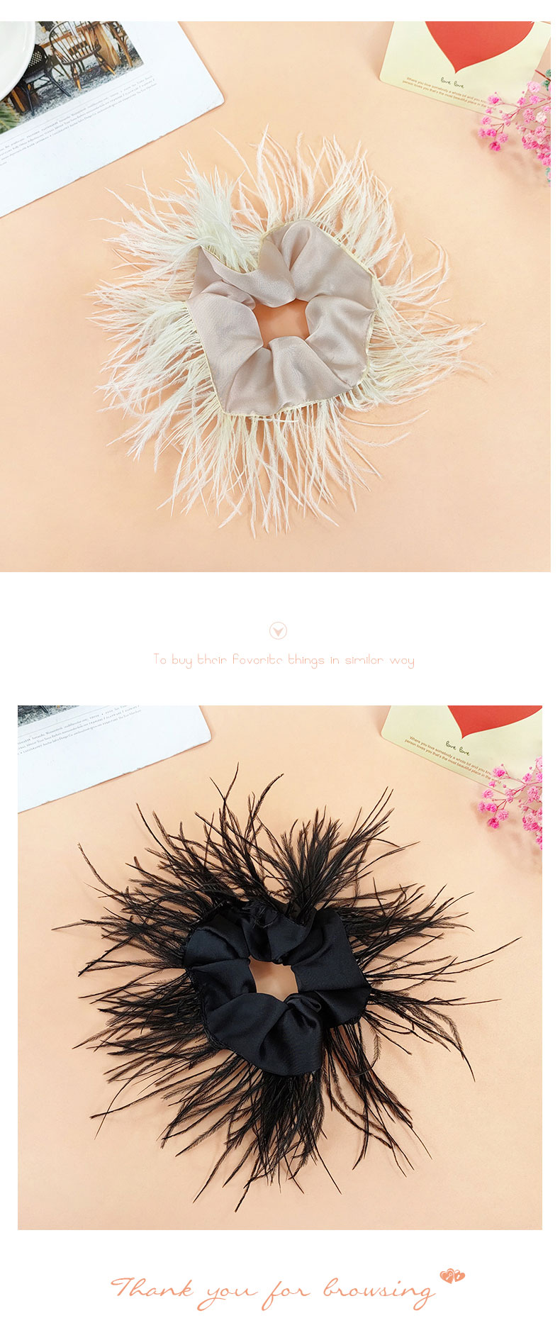 New Feather Large Hair Band Furry Hair Rope Wide Edge Solid Color display picture 1