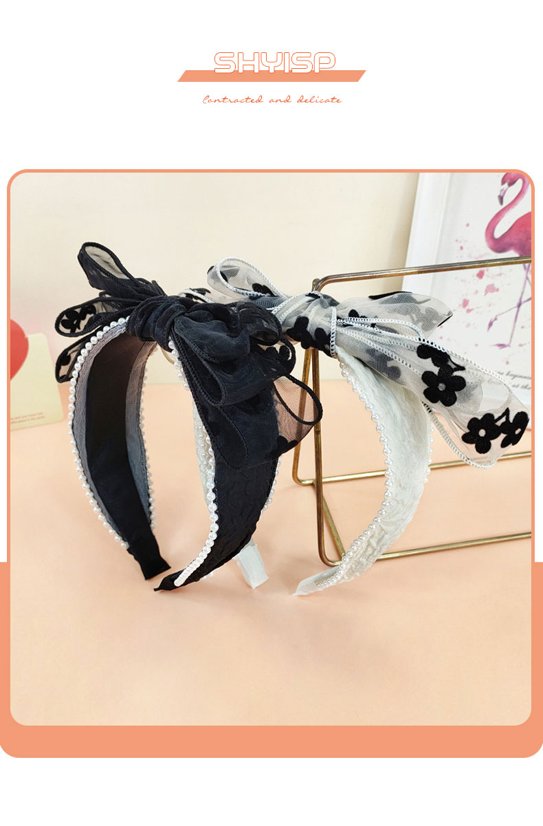 Retro Style Flocking Petal Bow Pearl Headband Hair Accessories display picture 1