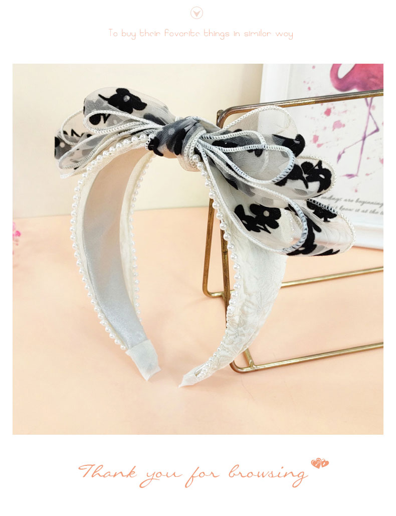 Retro Style Flocking Petal Bow Pearl Headband Hair Accessories display picture 6