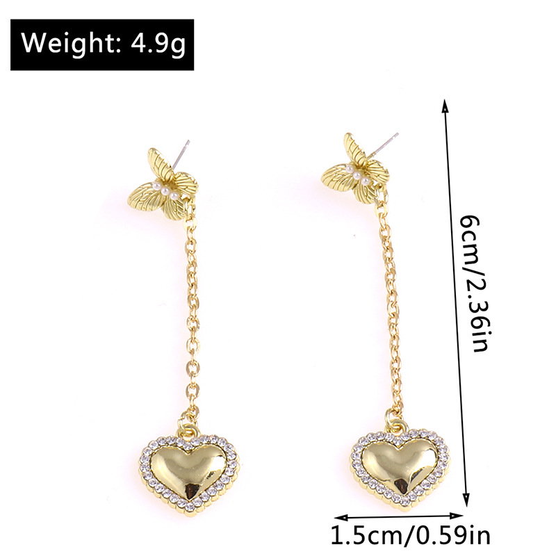 Fashion New Style Heart Pendant Butterfly Tassel Pendant Inlaid Rhinestone Earrings display picture 1