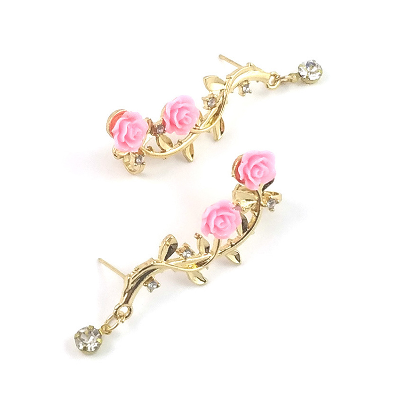 Mode Creative Feuille Rose Motif Boucles D'oreilles Ornement display picture 2
