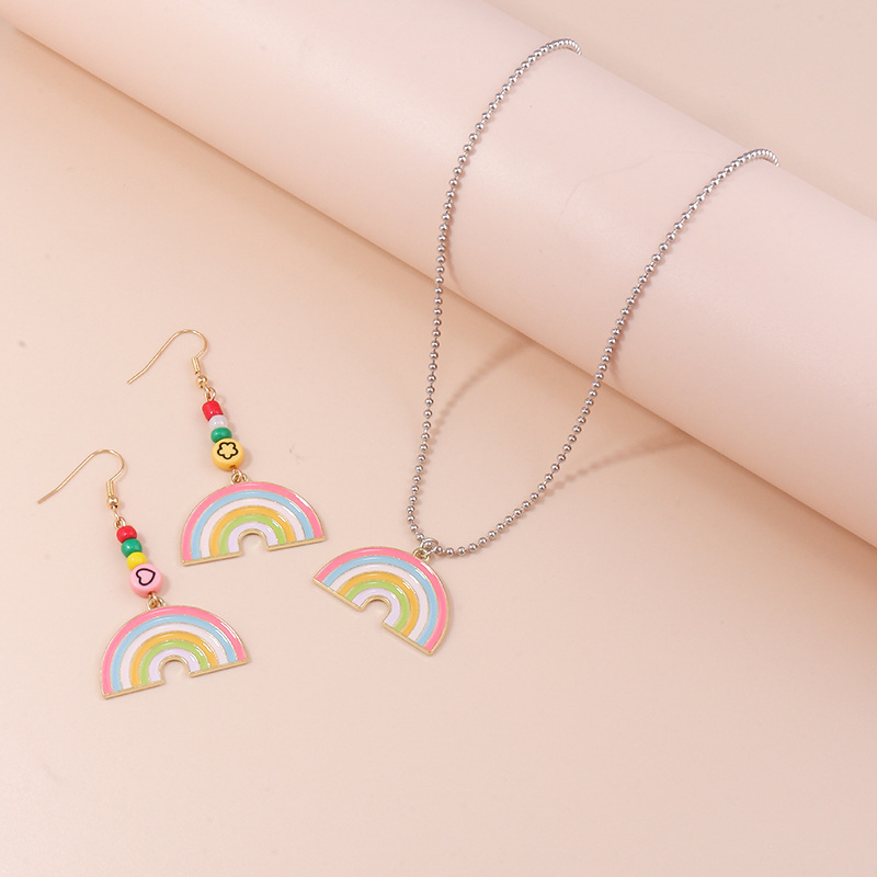 Cute Stsyle Rainbow Bead Pendant Necklace Earrings Set display picture 3
