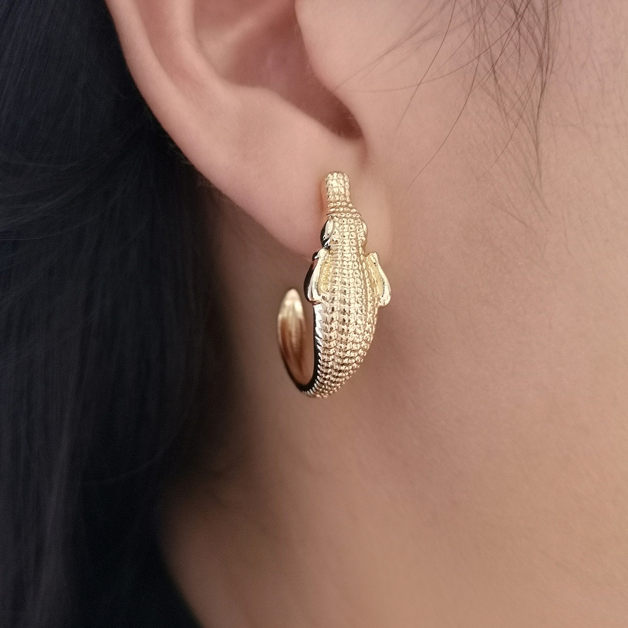 Fashion New Style Crocodile Shape C-shaped Alloy Earrings display picture 1