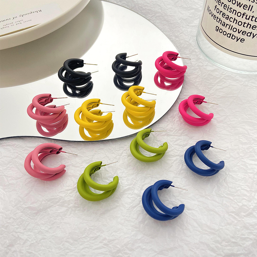 Ohrringe Aus Farb Kreis Im Koreanischen Stil, Drei Schicht Ige Halbe Ring Legierung, Ohrringe display picture 2