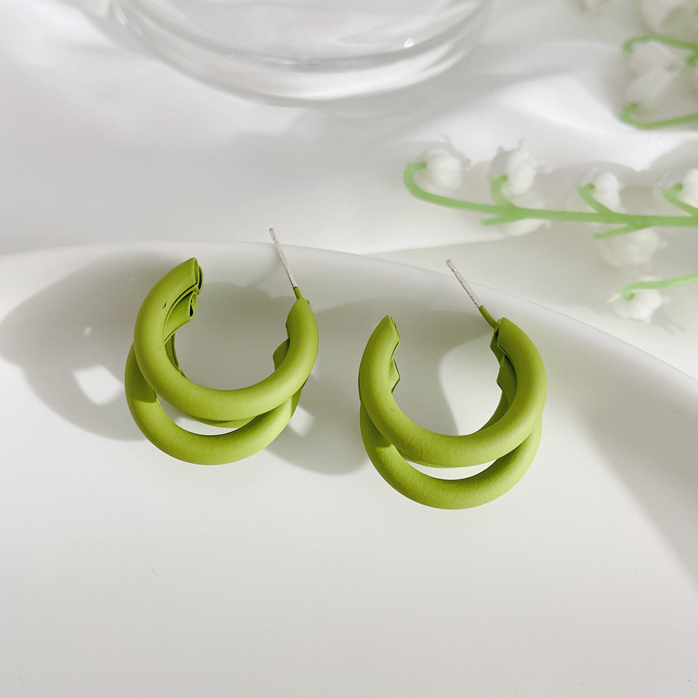 Korean Style Candy Color Circle Earrings Geometric Three-layer Half Ring Alloy Earrings display picture 4