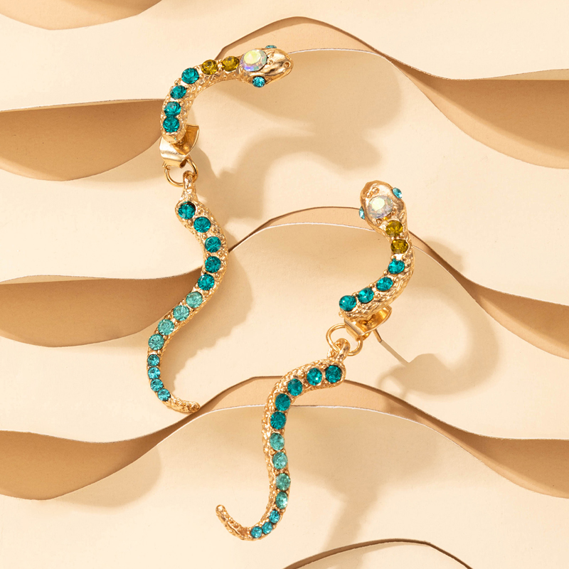 New Fashion Geometric Full Diamond Animal Snake Shape Stud Earrings display picture 1