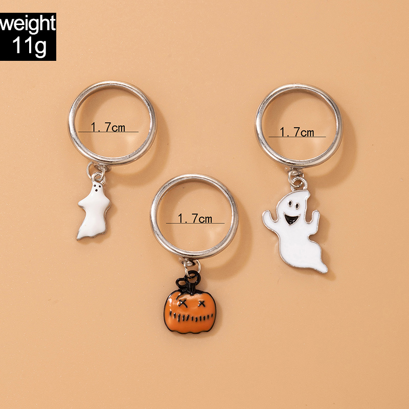 New White Ghost Orange Pumpkin Ghost Halloween Alloy Ring 3-piece Set display picture 1