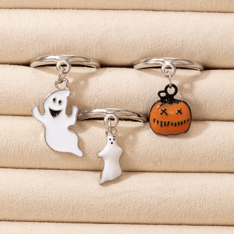 New White Ghost Orange Pumpkin Ghost Halloween Alloy Ring 3-piece Set display picture 2