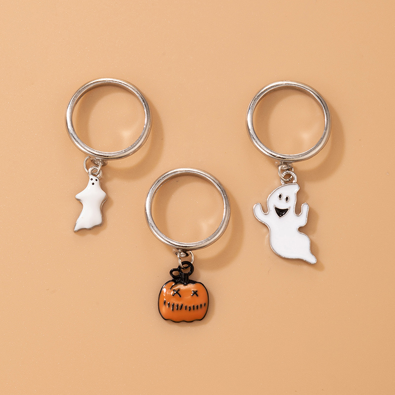 New White Ghost Orange Pumpkin Ghost Halloween Alloy Ring 3-piece Set display picture 3