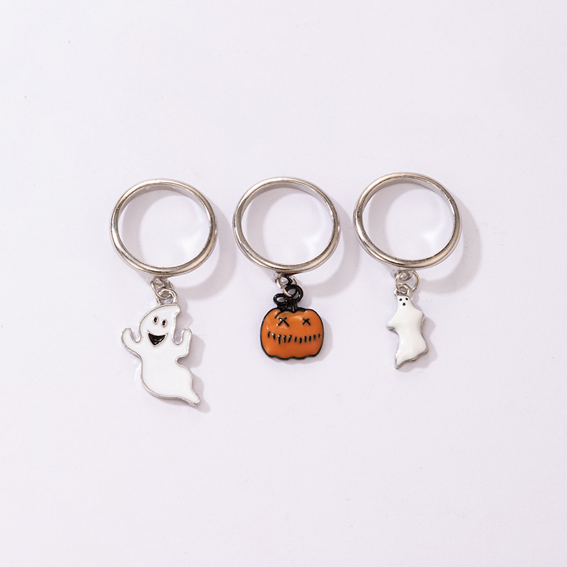 New White Ghost Orange Pumpkin Ghost Halloween Alloy Ring 3-piece Set display picture 5