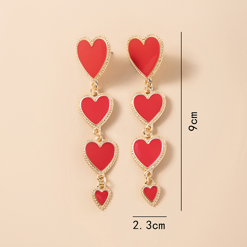 Ethnic Simple Oil Drop Red Heart Shaped Pendant Long Tassel Earrings display picture 3