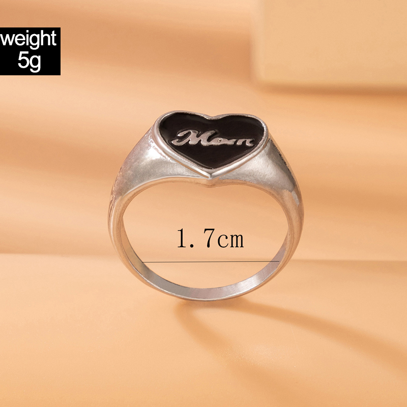 Simple Ornament Black Letter Love Heart-shaped Geometric Single Alloy Ring display picture 1