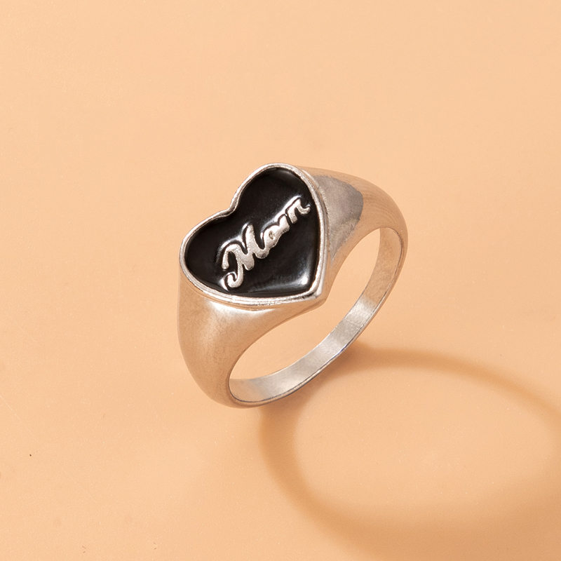 Simple Ornament Black Letter Love Heart-shaped Geometric Single Alloy Ring display picture 3