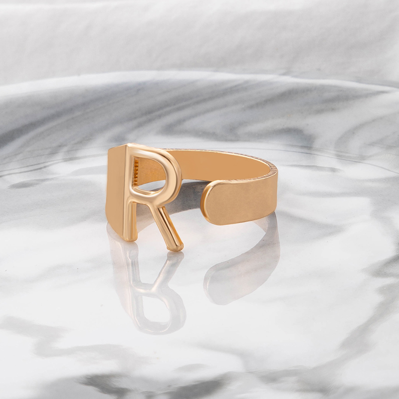 Fashion Simple Jewelry Letter R Geometric Hollow Adjustable Alloy Ring display picture 2