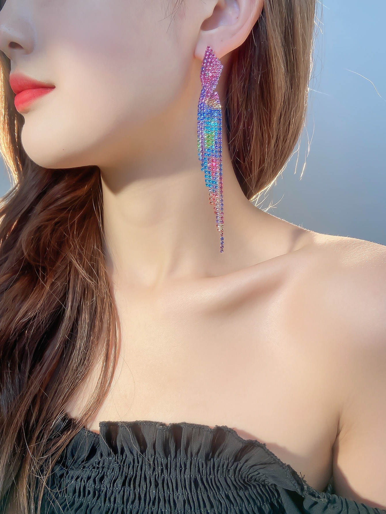 Exaggeration Alloy Rhinestone Gradient Color Earrings Daily Unset Drop Earrings display picture 1