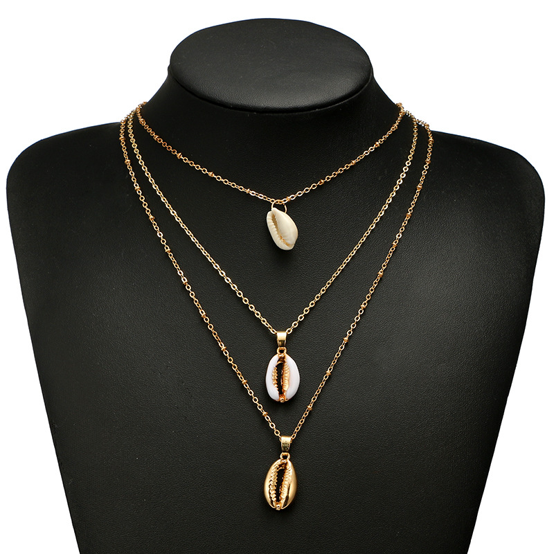New Accessories Geometric Shell Conch Pendant Three-layer Alloy Necklace display picture 2