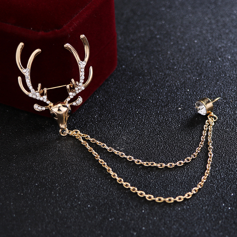 New Style Fashion Chain Elk Shape Inlaid Rhinestone Alloy Brooch display picture 2