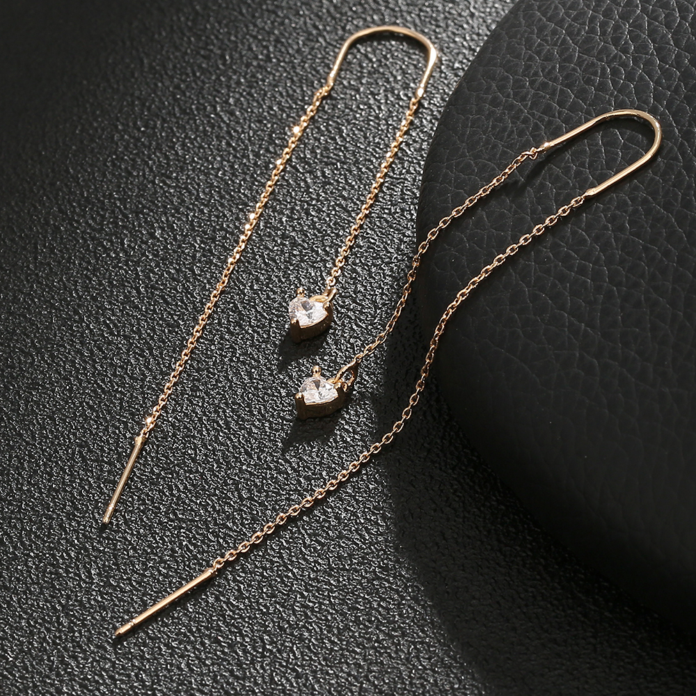 2022 New Fashion Zircon Ear Thread Women's Long Fringe Copper Earrings display picture 3