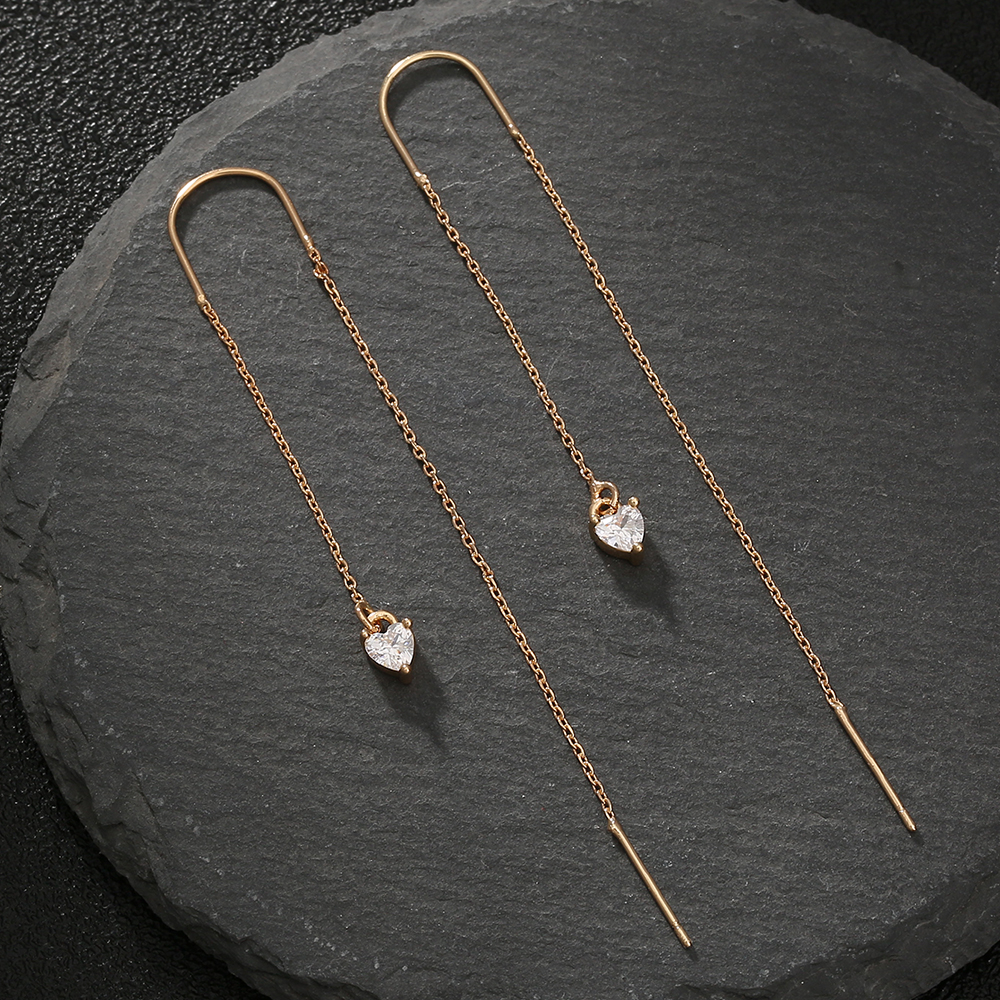 2022 New Fashion Zircon Ear Thread Women's Long Fringe Copper Earrings display picture 4