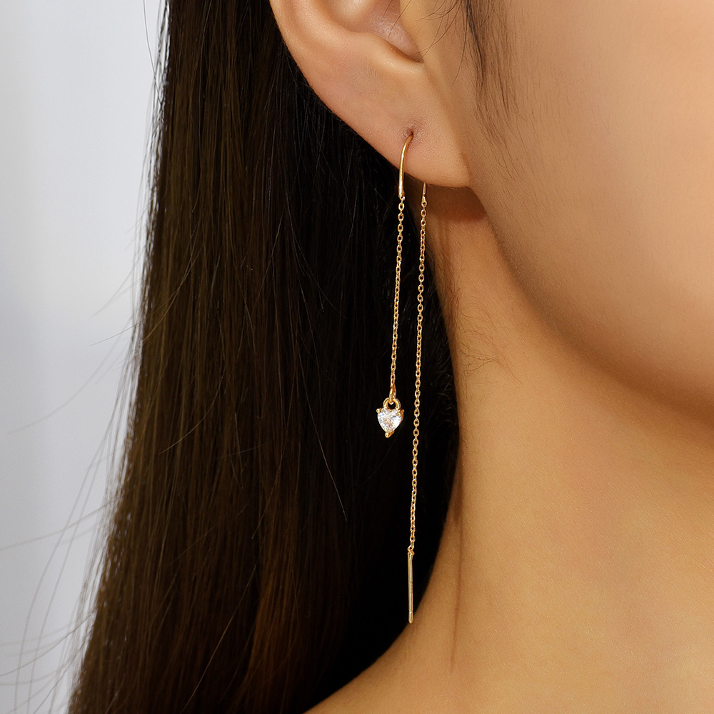 2022 New Fashion Zircon Ear Thread Women's Long Fringe Copper Earrings display picture 5