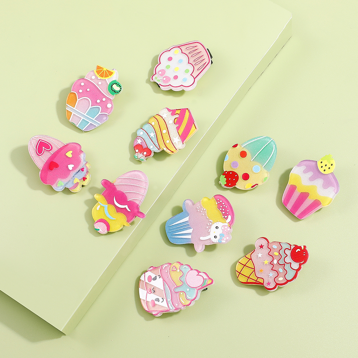 Kid's Cute Ice Cream Cake Acrylic Hair Accessories Printing And Dyeing No Inlaid Hair Clip 1 Set display picture 2