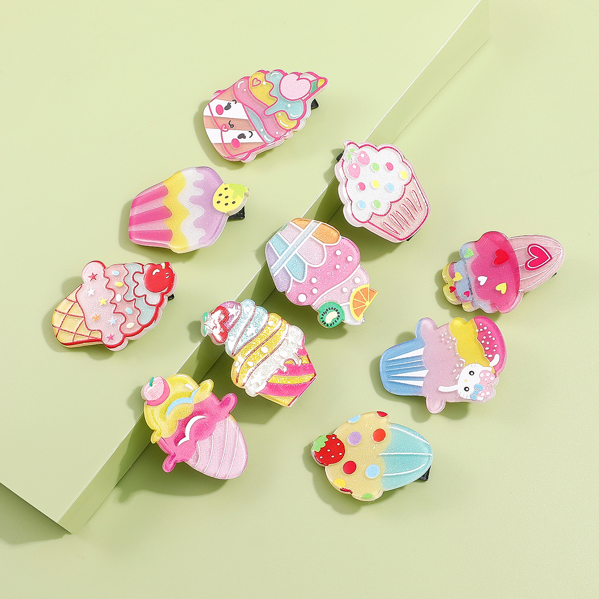 Kid's Cute Ice Cream Cake Acrylic Hair Accessories Printing And Dyeing No Inlaid Hair Clip 1 Set display picture 3
