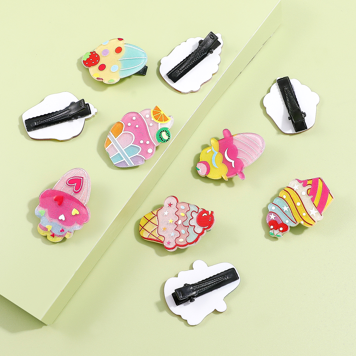 Kid's Cute Ice Cream Cake Acrylic Hair Accessories Printing And Dyeing No Inlaid Hair Clip 1 Set display picture 4