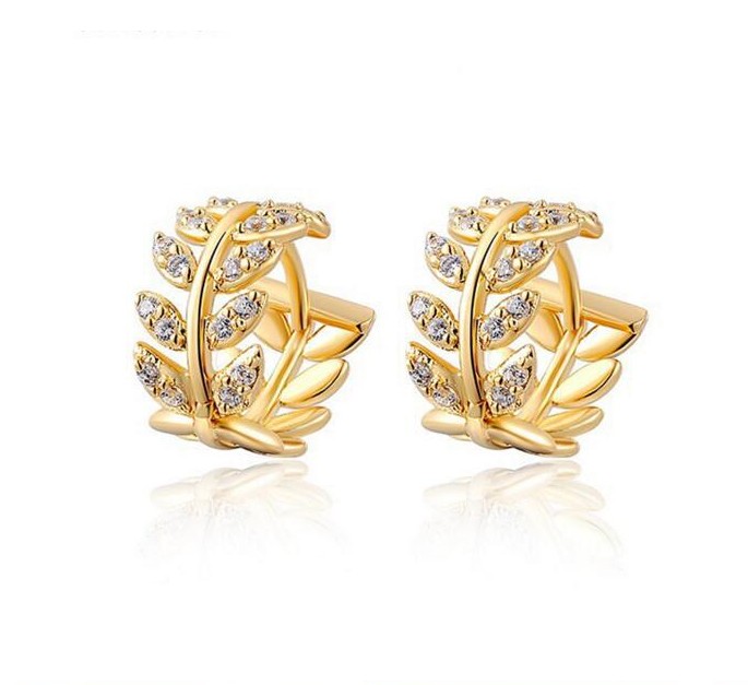 Simple Fashionable Wholesale Copper Inlaid Zircon Earrings Willow Leaves Shaped display picture 3