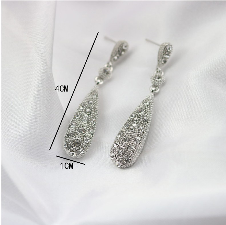 Fashion Inlay New Diamond Cute Water Drop Shaped Long Alloy Earrings display picture 6