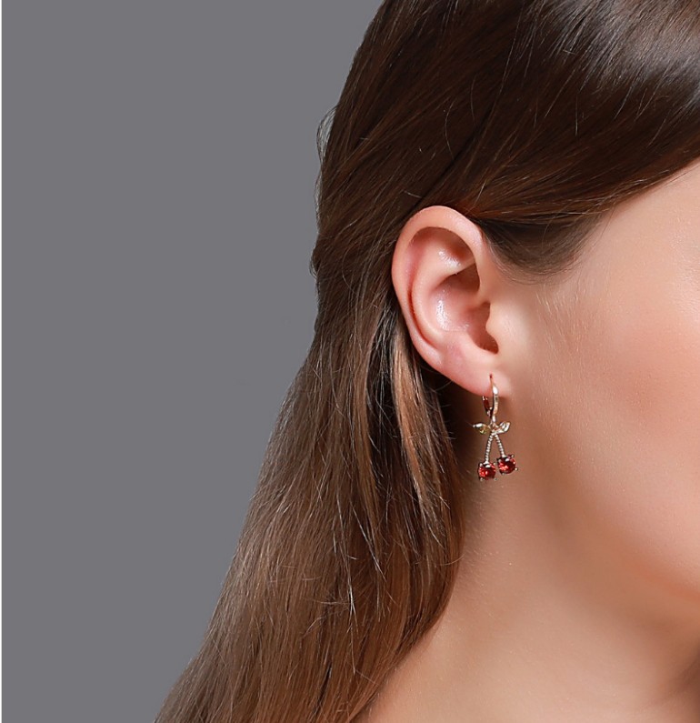 Einfache Nette Obst Edelstein Kirsche Shaped Inlay Diamant Set Halskette Ohrringe display picture 3