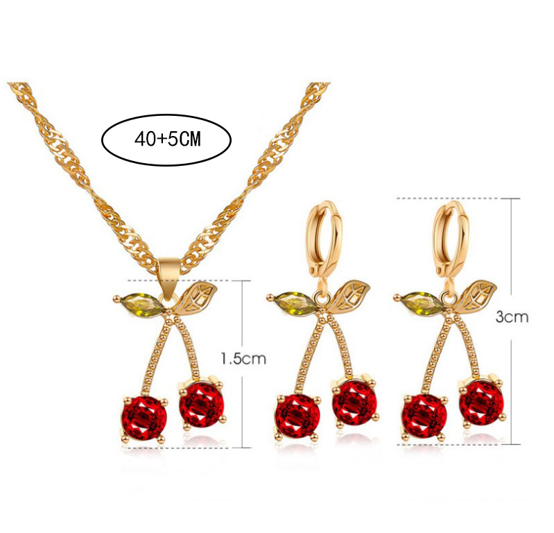 Simple Cute Fruit Gem Cherry Shaped Inlay Diamond Set Necklace Earrings display picture 7