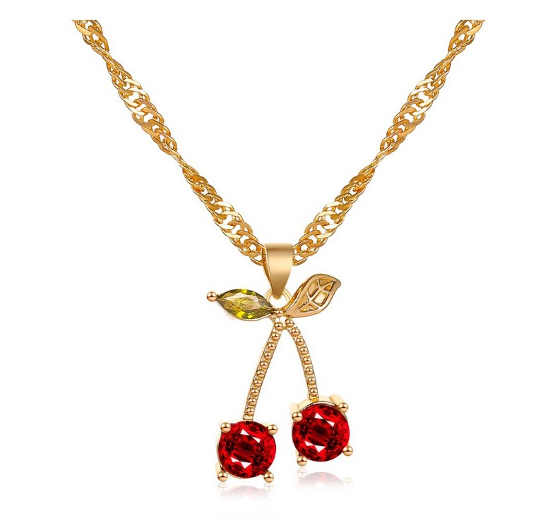 Simple Cute Fruit Gem Cherry Shaped Inlay Diamond Set Necklace Earrings display picture 9