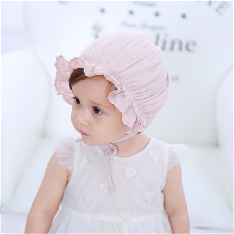 Cute Gauze Cotton Pullover Babies Solid Color Pink Hat display picture 1