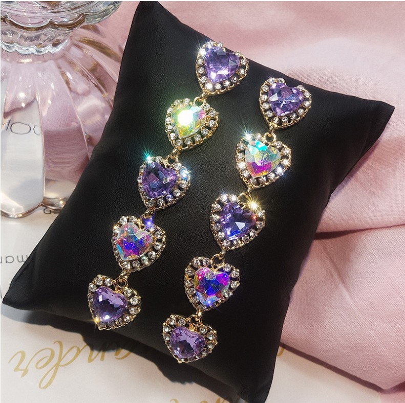 Sweet Inlay Colorful Diamond Heart Shaped Earrings Female display picture 3