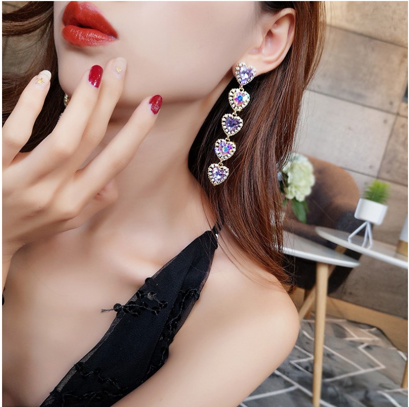Sweet Inlay Colorful Diamond Heart Shaped Earrings Female display picture 4