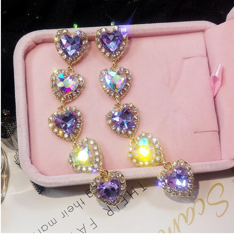 Sweet Inlay Colorful Diamond Heart Shaped Earrings Female display picture 5