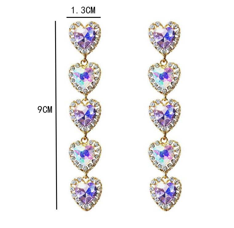 Sweet Inlay Colorful Diamond Heart Shaped Earrings Female display picture 6