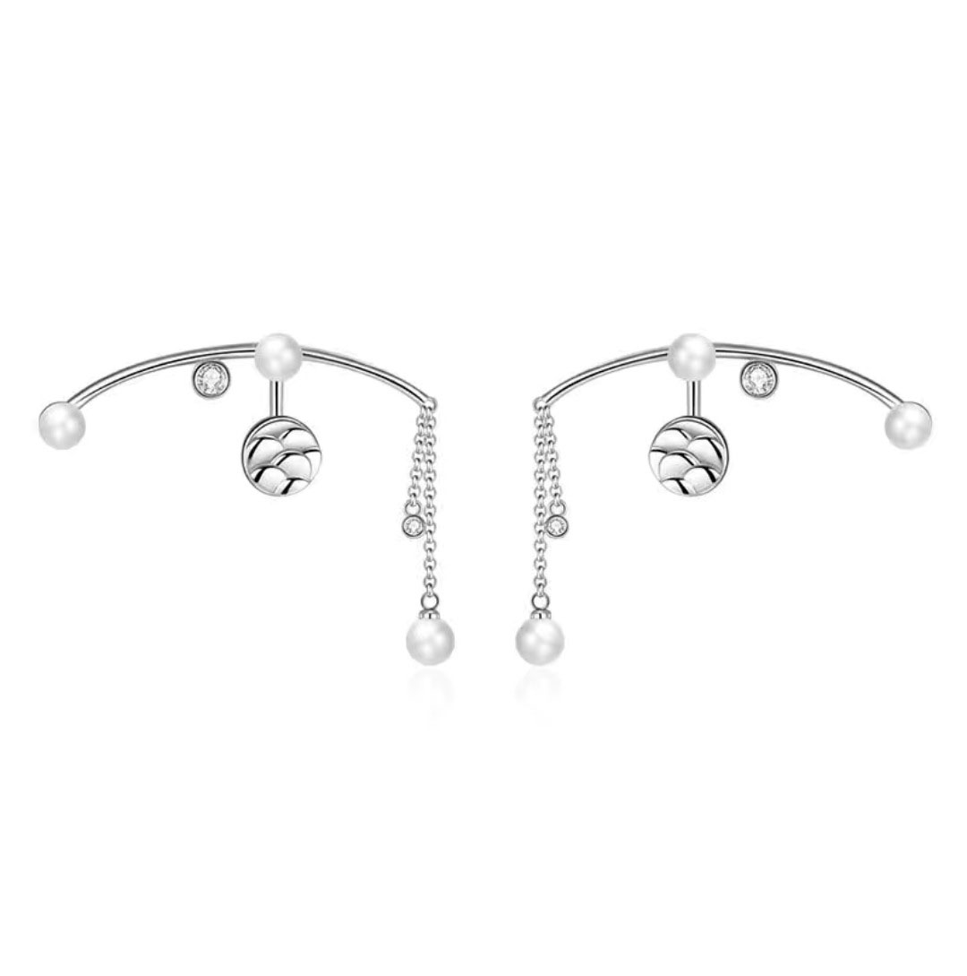 Retro Sterling Silver Needle Pearl Long Tassel Earrings display picture 5