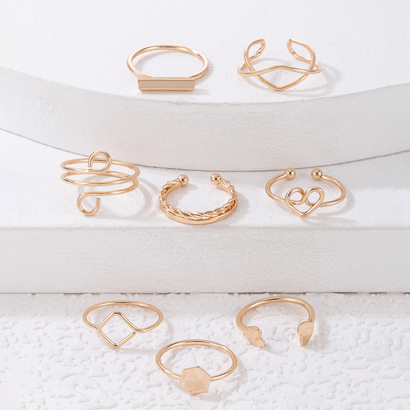 Jewelry Hollowed Heart Shape Simple Geometric Twist Alloy Ring Eight-piece Set display picture 4