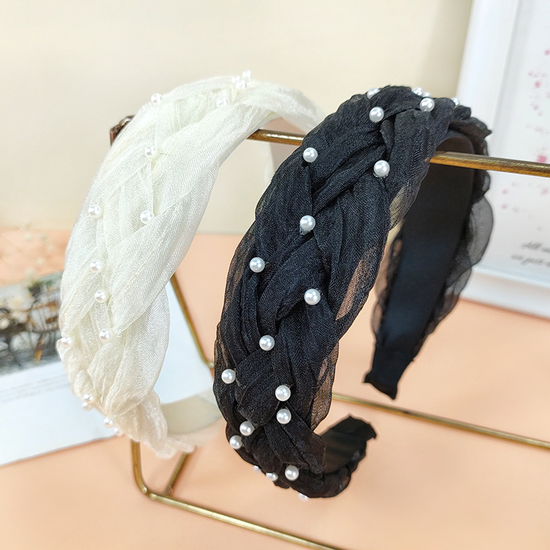 Fashion Dough-twist Plaits Vintage Pearl Woven Wide Headband display picture 2