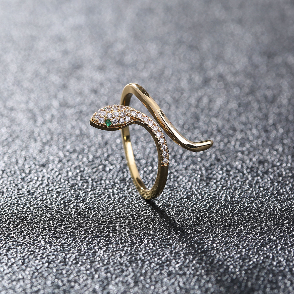 Fashion Adjustable Micro Inlaid Zircon Green Eyes Snake Opening Copper Ring display picture 4